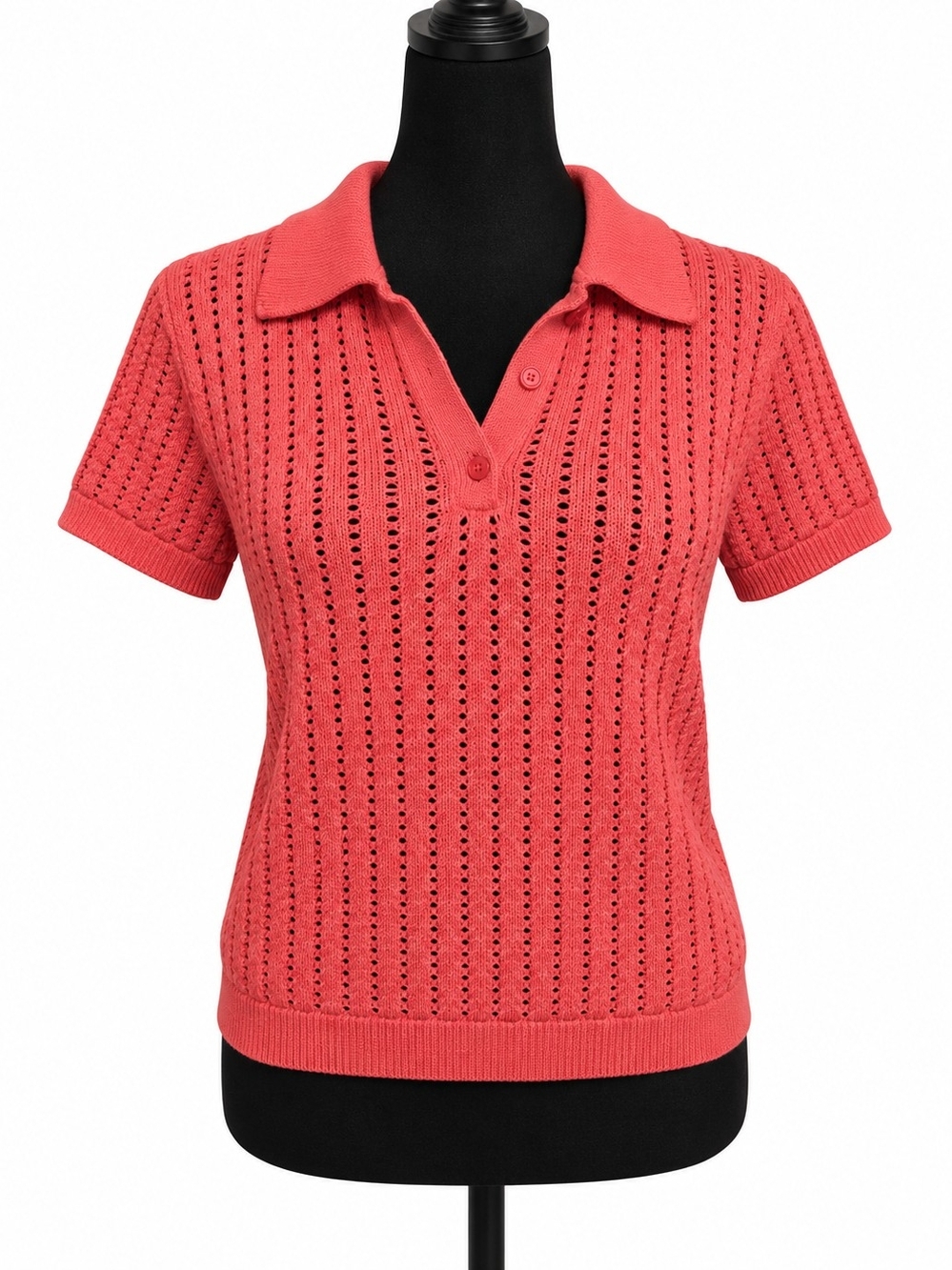 DKNY Jeans Coral Open-Knit Polo Sweater – Women’s Large